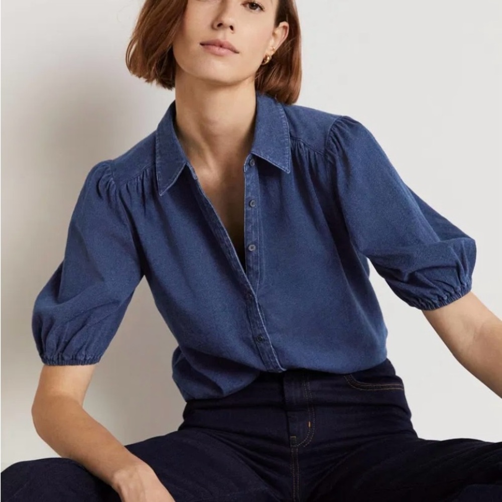 Women's Blue Puff Sleeve Top - BODEN